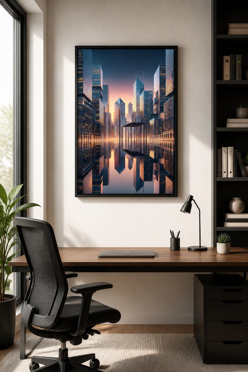 Cityscape Reflections: Twilight Horizons