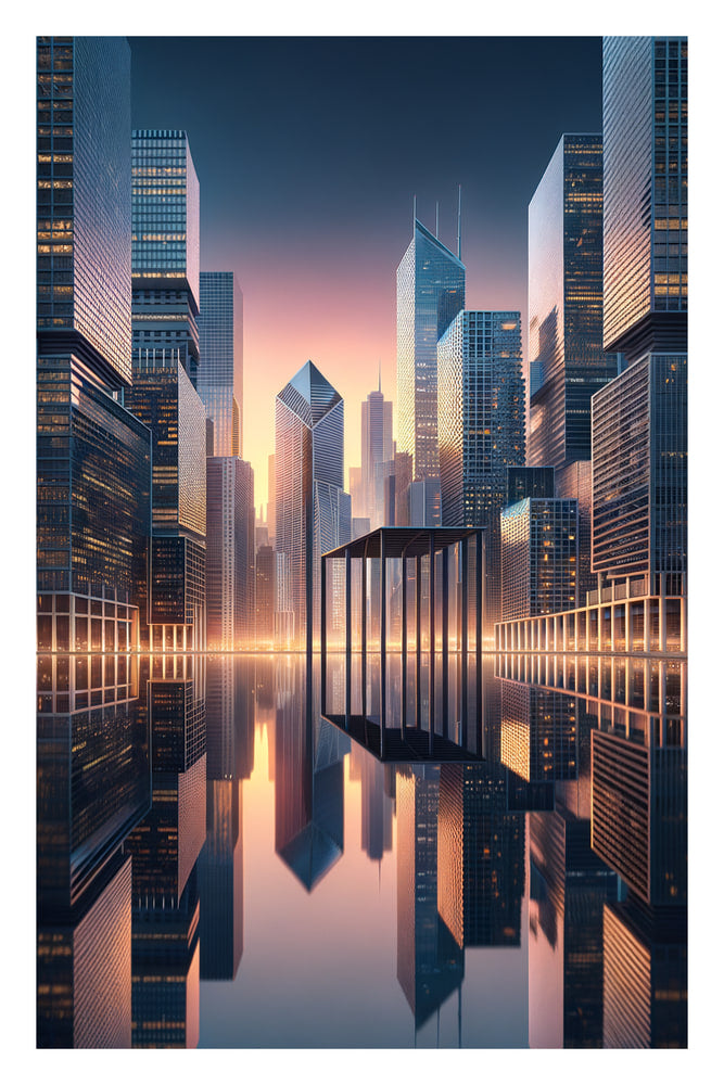 Cityscape Reflections: Twilight Horizons