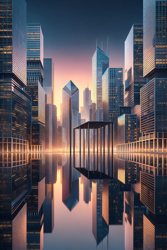 Cityscape Reflections: Twilight Horizons