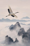 Crane Above Misty Peaks