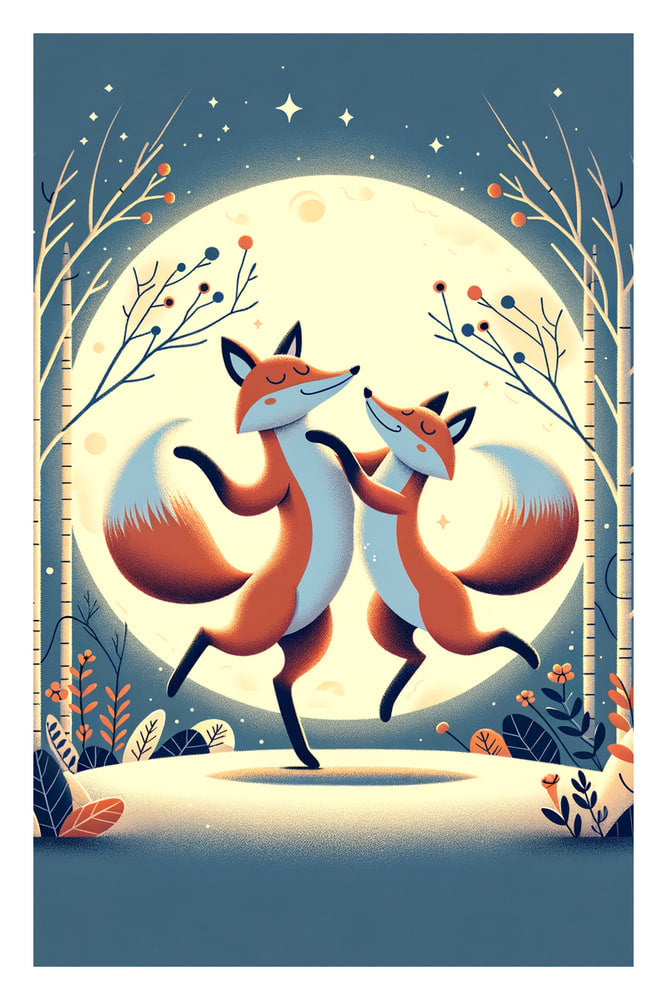 Dancing Foxes in Moonlight