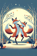 Dancing Foxes in Moonlight