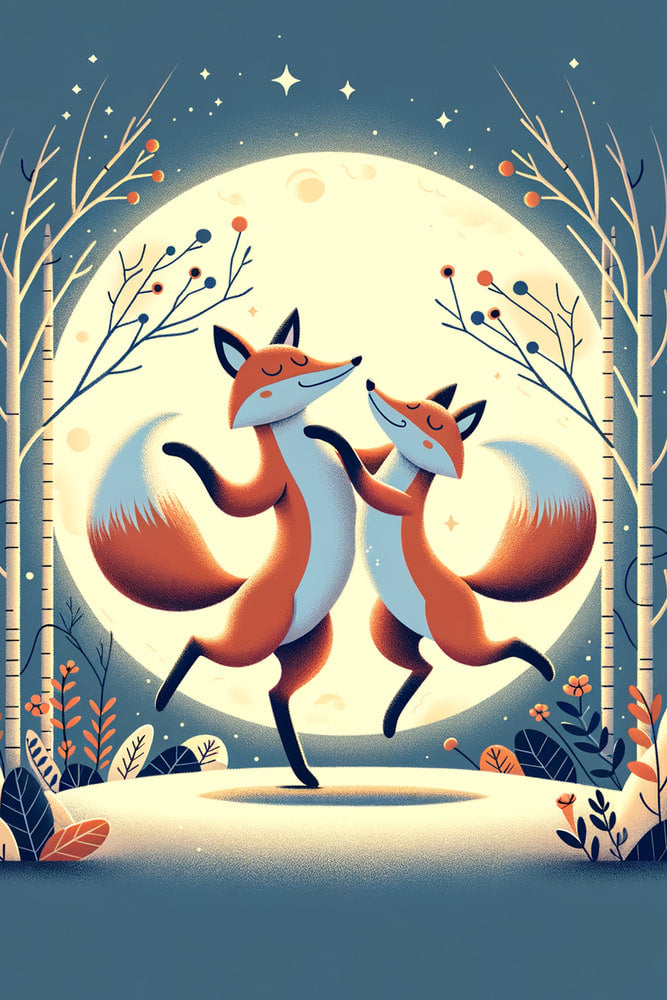 Dancing Foxes in Moonlight