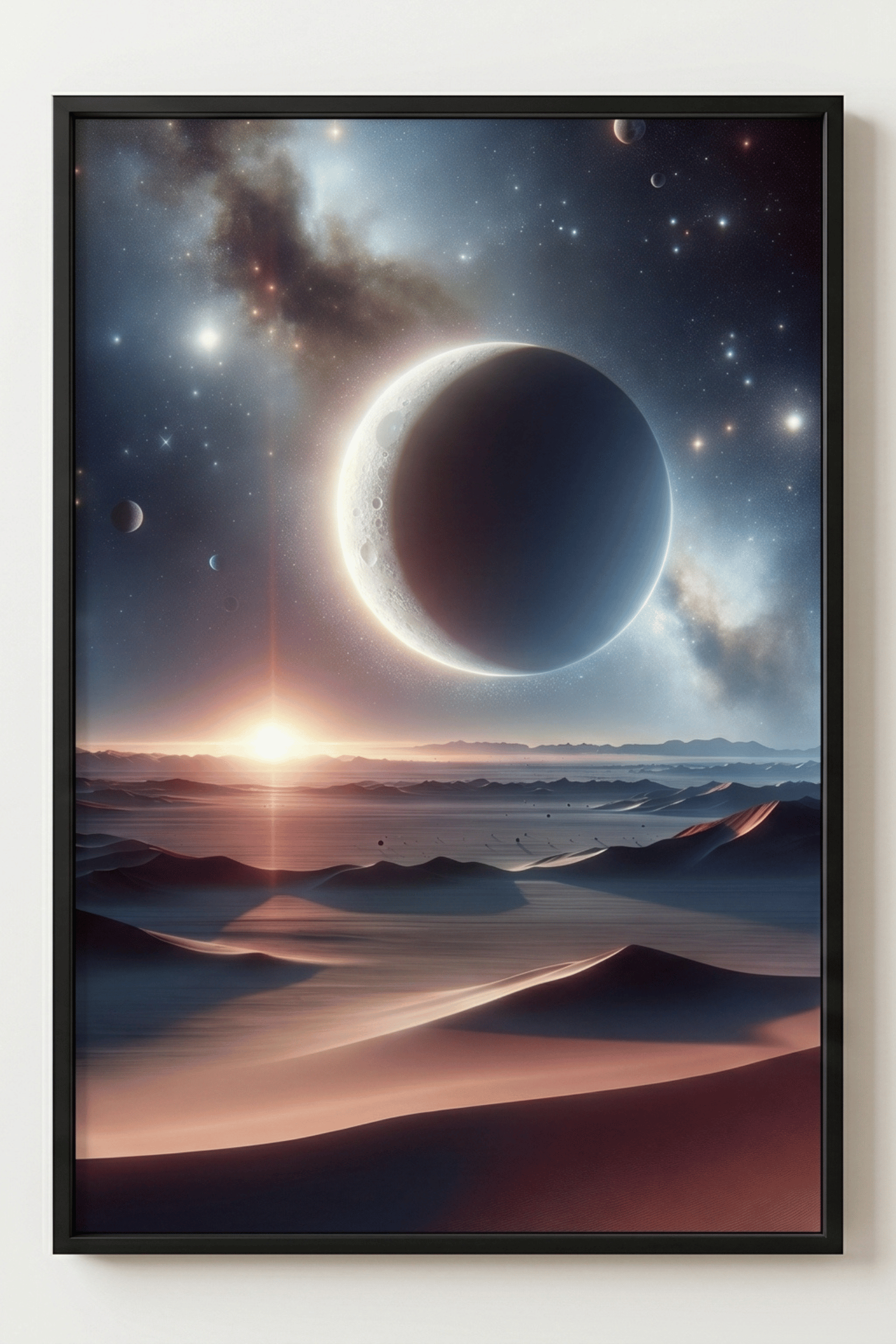 Eclipsed Moon Over Desert Landscape