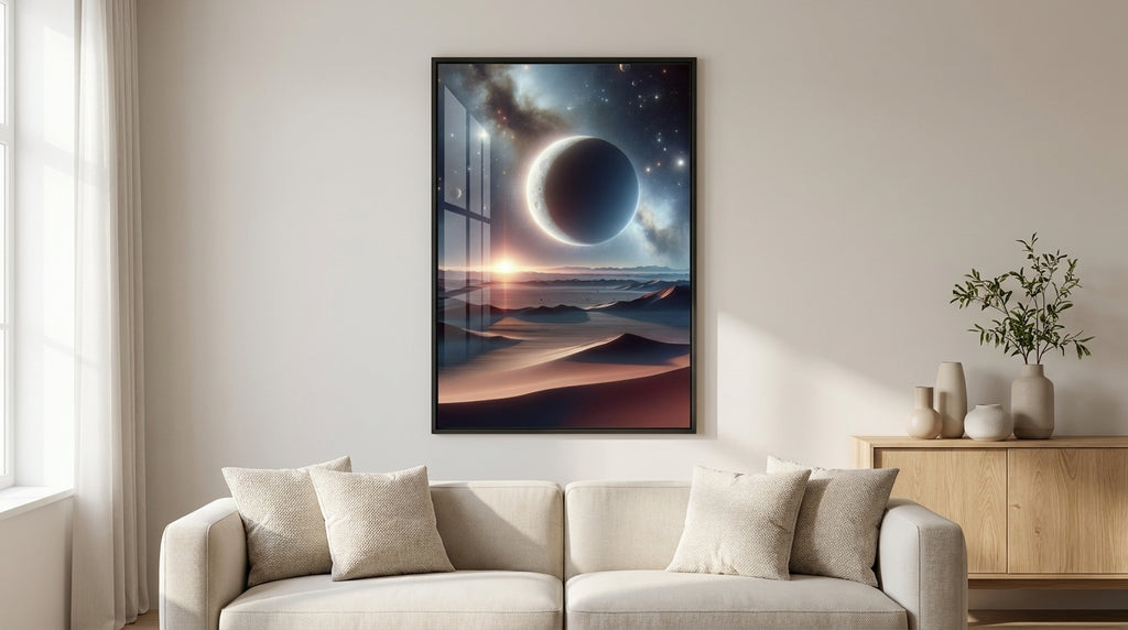 Eclipsed Moon Over Desert Landscape