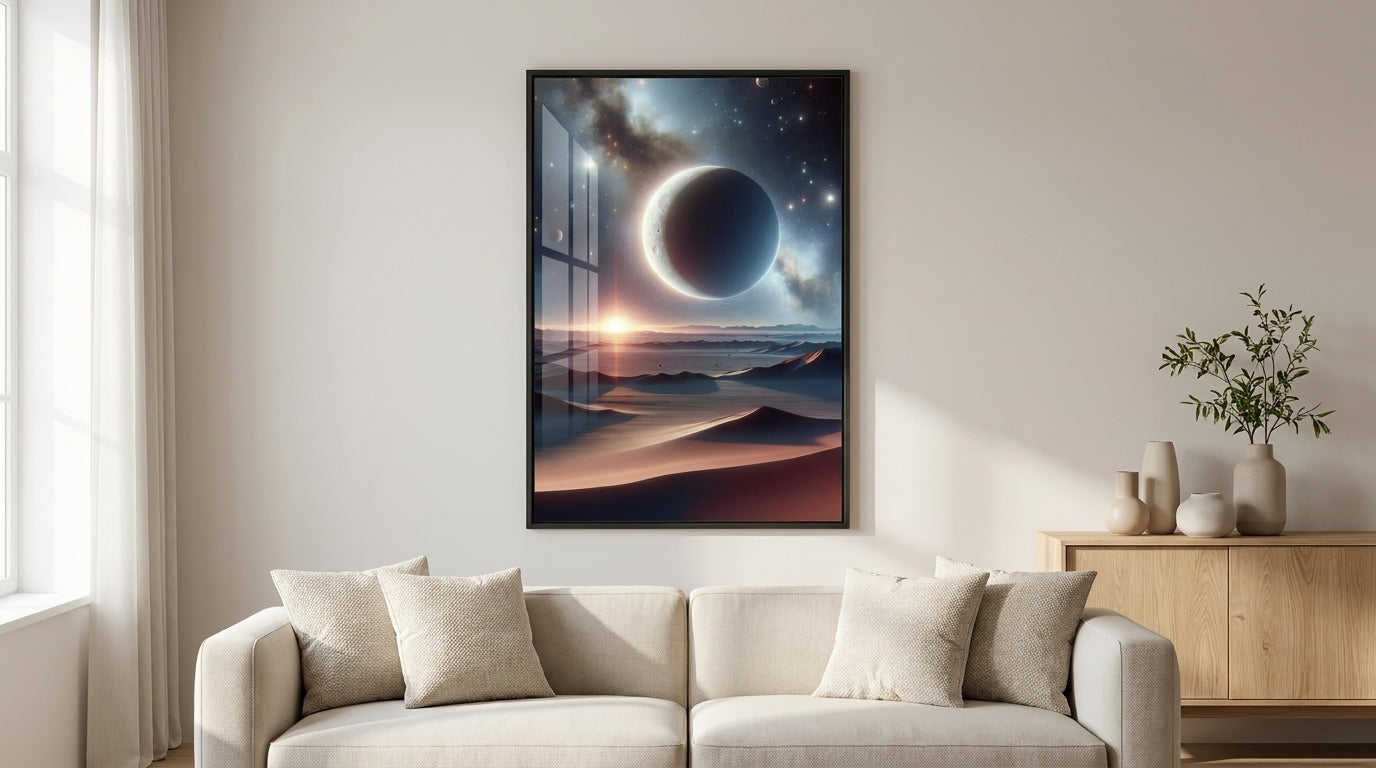 Eclipsed Moon Over Desert Landscape
