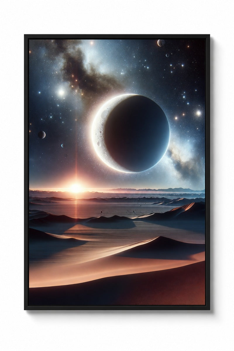 Eclipsed Moon Over Desert Landscape