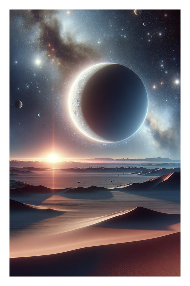 Eclipsed Moon Over Desert Landscape
