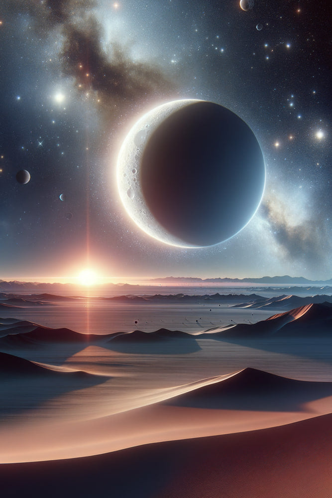 Eclipsed Moon Over Desert Landscape