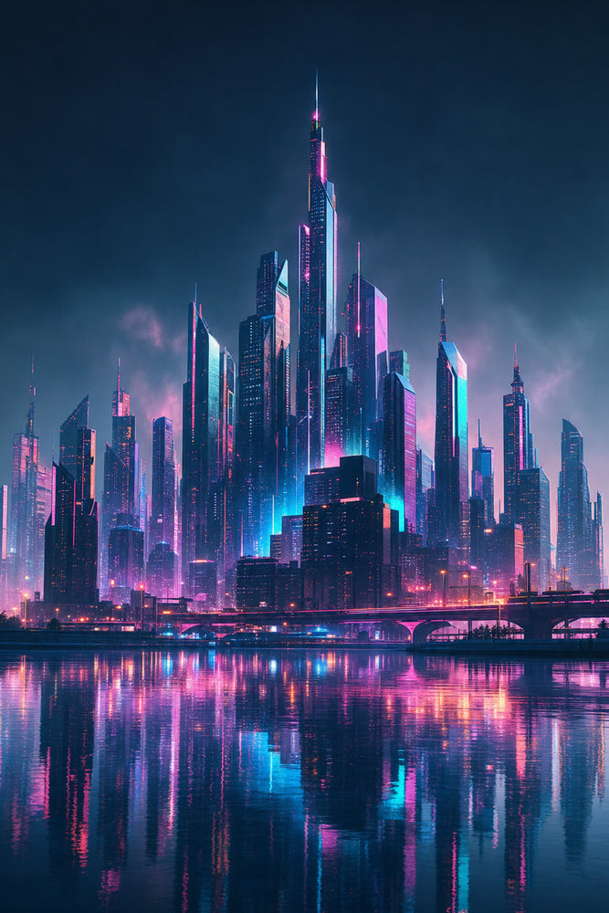 Futuristic Cityscape in Glowing Hues