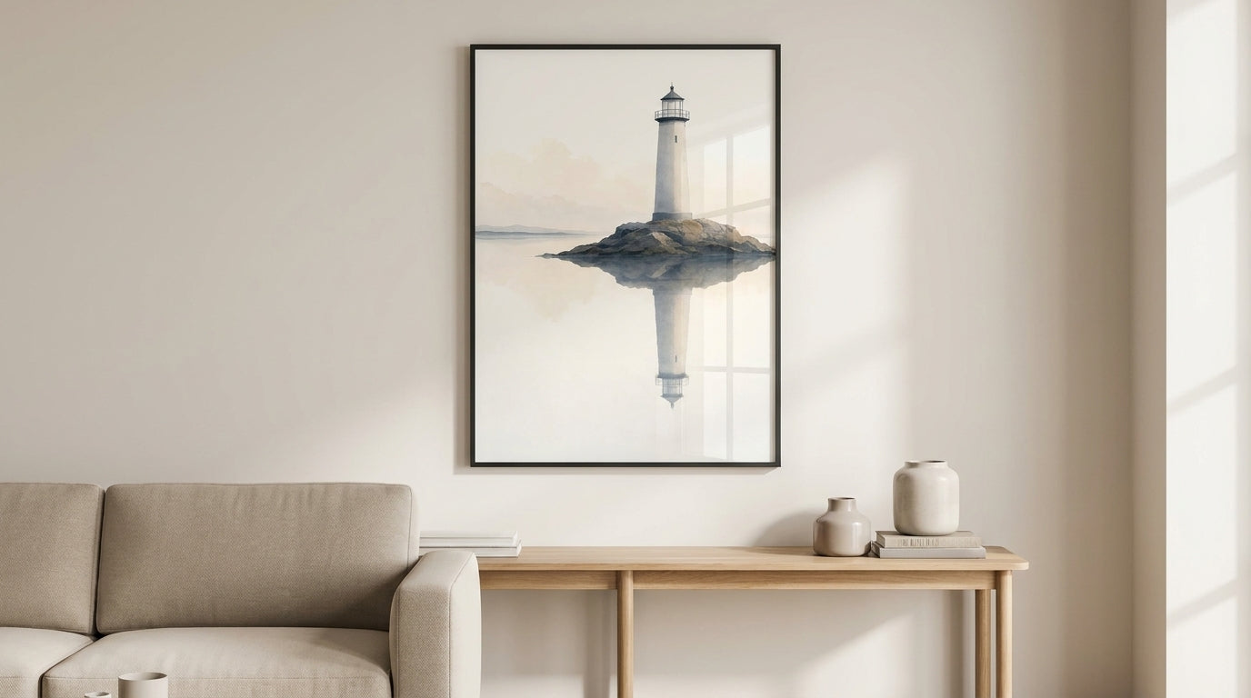 Lighthouse Reflecting Calm Waters