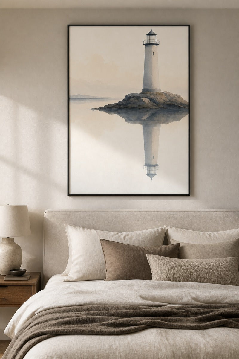 Lighthouse Reflecting Calm Waters