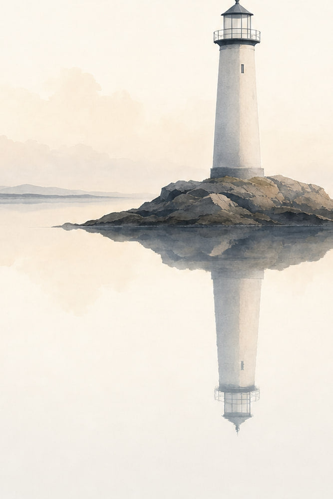 Lighthouse Reflecting Calm Waters