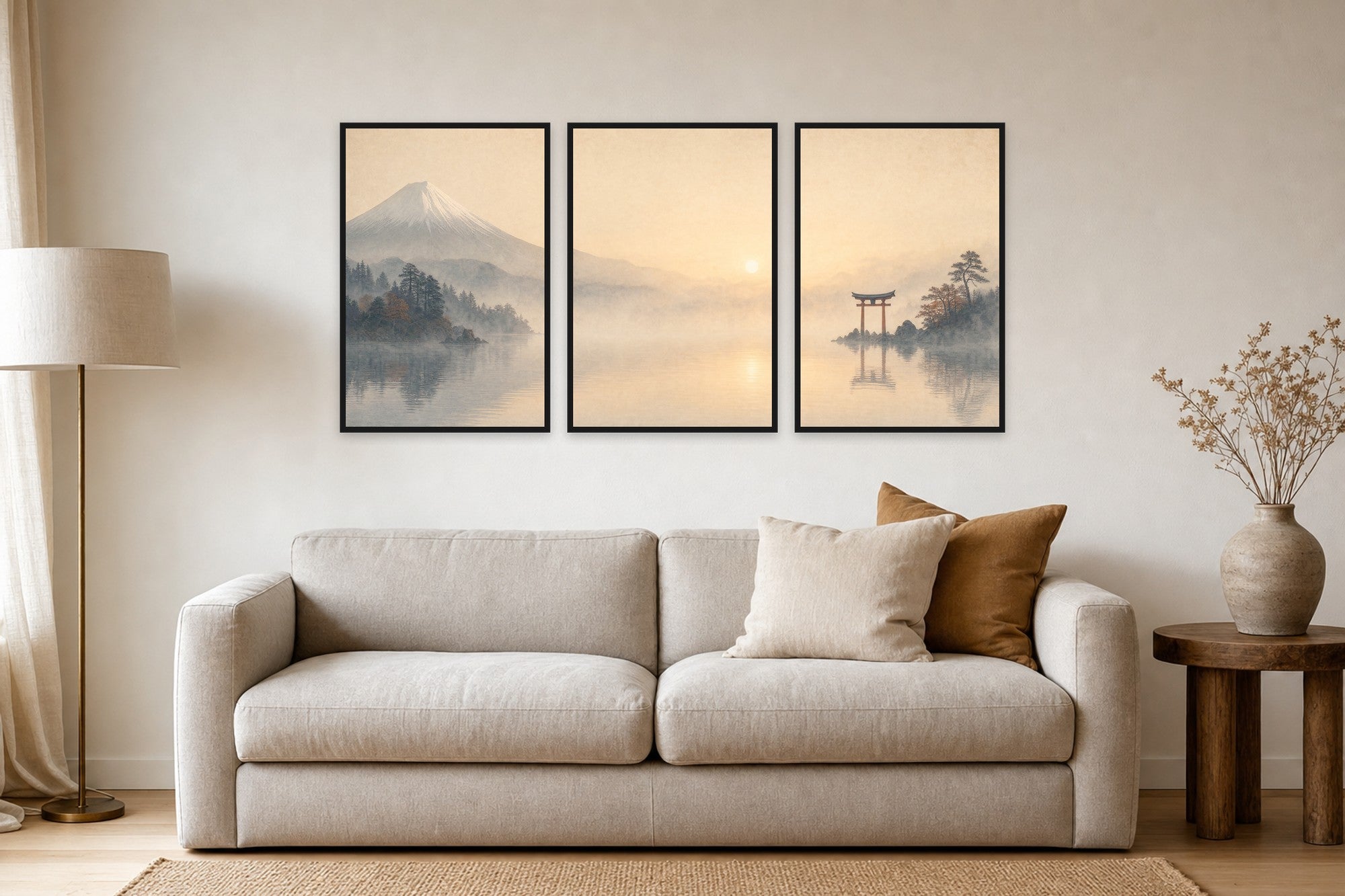 Set of 3 Prints — Misty Lake at Dawn