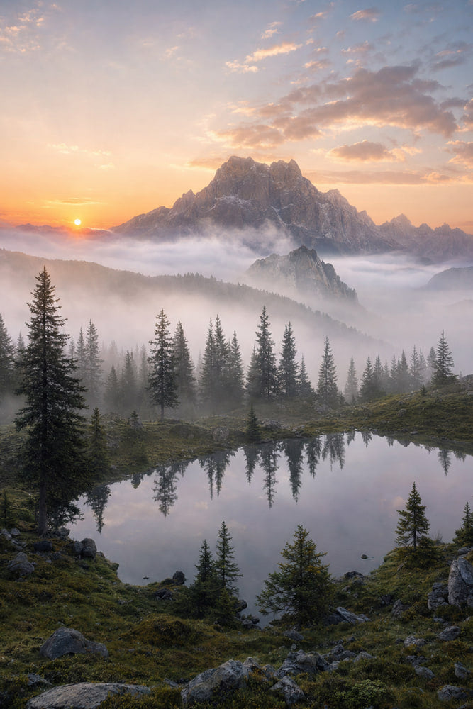Misty Peaks at Dawn