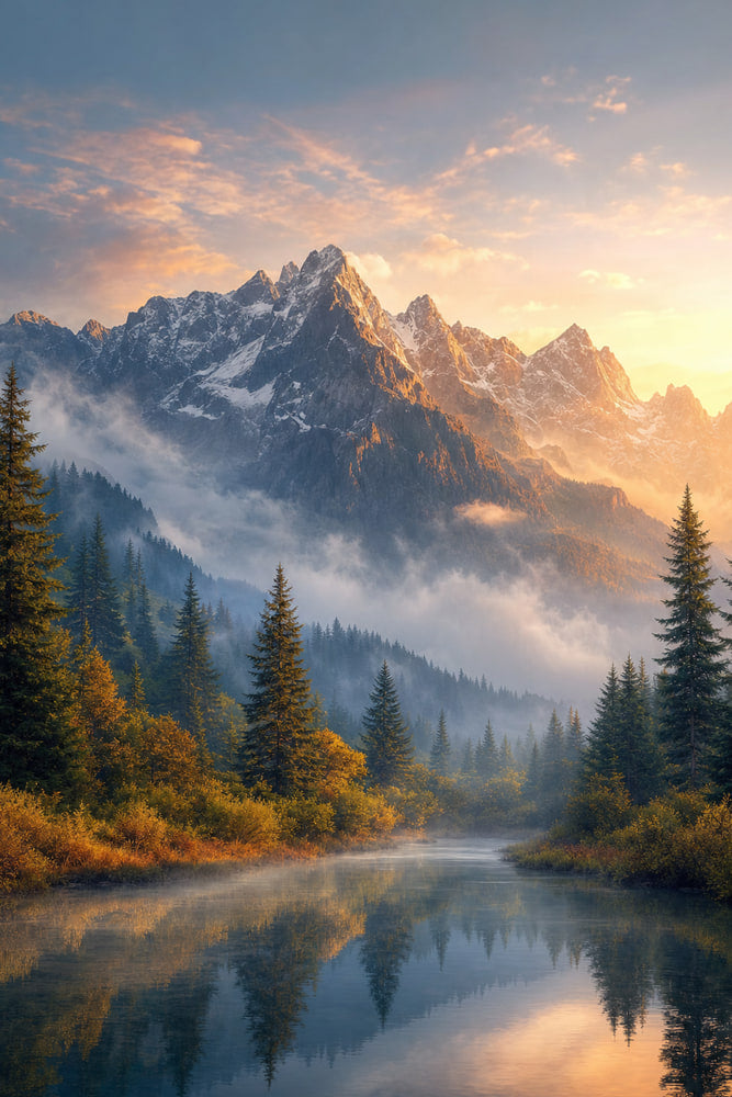Misty Peaks at Dawn
