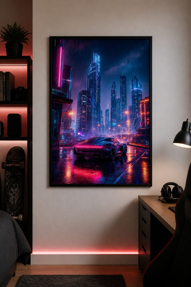 Neon Rain Over Cyber Streets