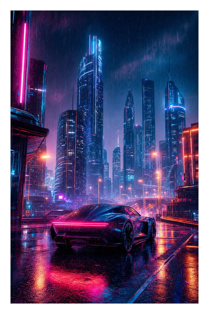 Neon Rain Over Cyber Streets