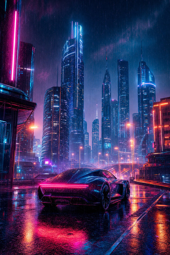 Neon Rain Over Cyber Streets