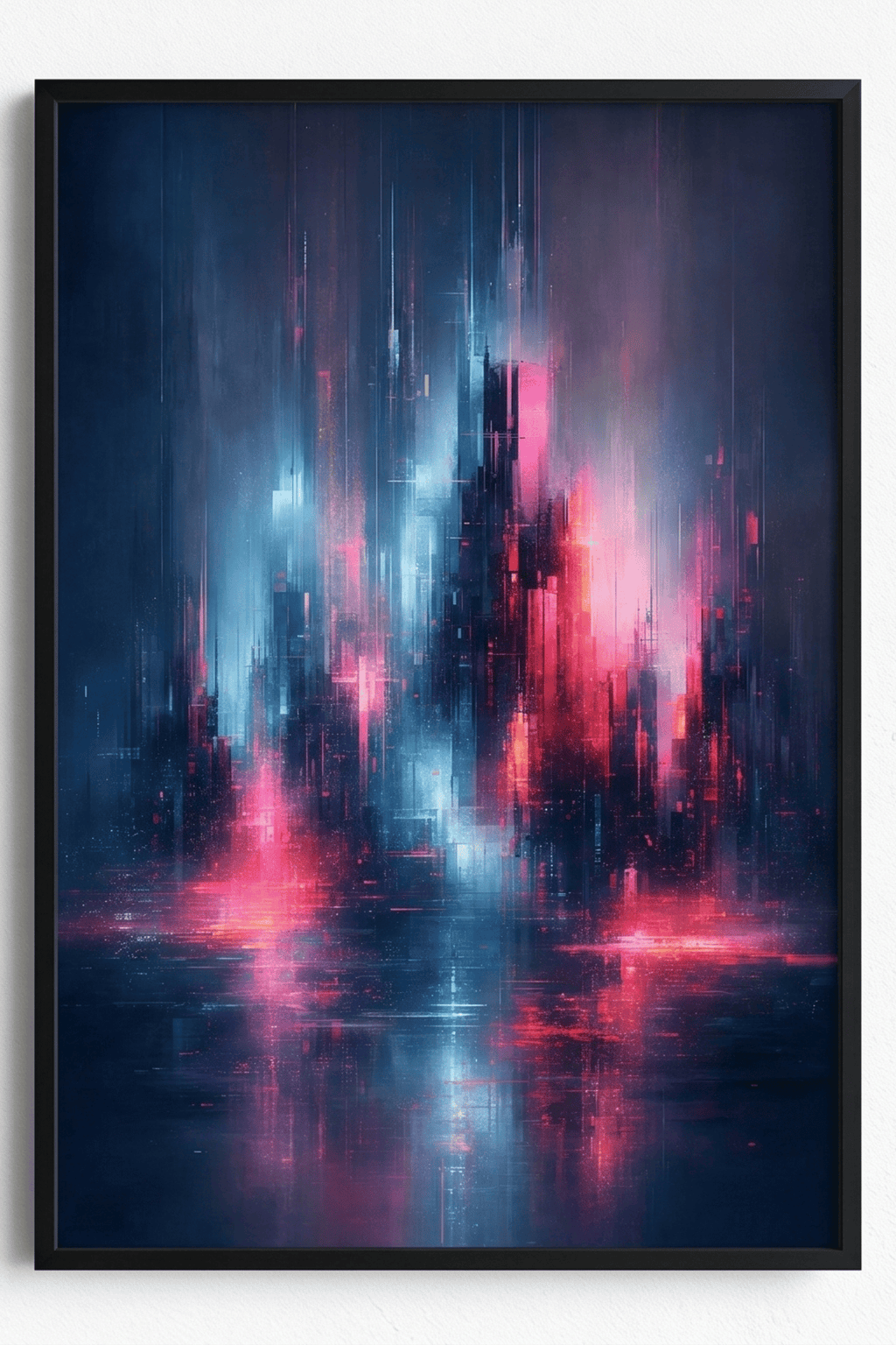 Neon Rainfall Over Cityscape