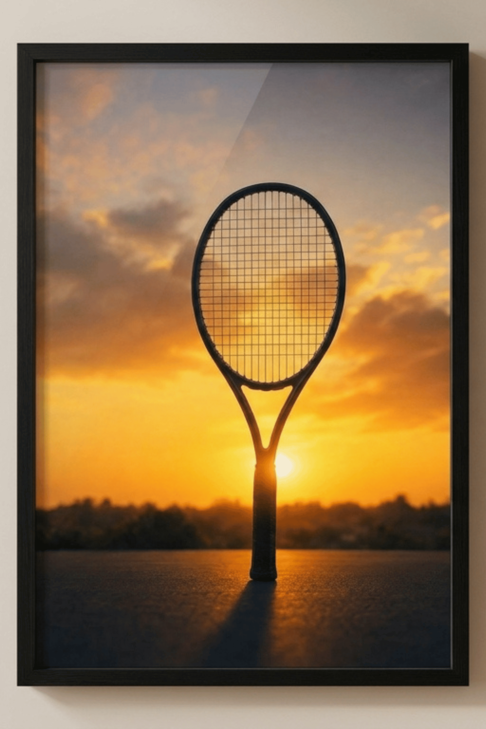 Tennis Racket Against Sunset