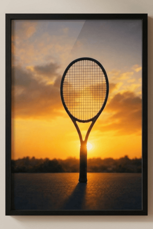 Tennis Racket Against Sunset