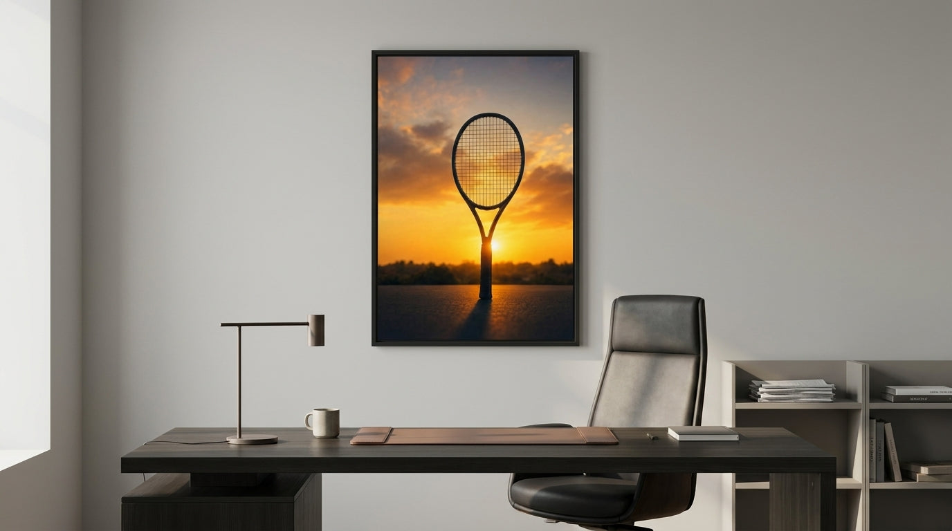 Tennis Racket Against Sunset